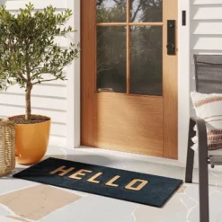 1'7.5"x3'11" 'Hello' Doormat Black/Tan - Threshold™