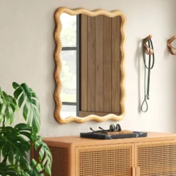 24"x 30" Scalloped Wall Mirror Natural Wood - Threshold™: Modern Style, Rectangle Shape, Wood Frame, Wall Mount