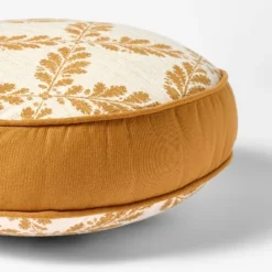 Golden Yellow And Cream Leaf Pattern Round Pillow - 16" - Threshold Designed With Studio McGee -Best Home Decoration GUEST 874a2d83 292f 47c9 bae1 3761d49889e7