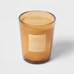 Colored Vase Glass With Dustcover Tobacco And Bergamot Candle Yellow - Threshold™ -Best Home Decoration GUEST b93280db 41cc 4916 9fbe 5bb9cb7d18d7