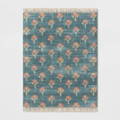 Washable Floral Block Printed Blue Rug Blue - Threshold™ -Best Home Decoration GUEST ce5a0bbb 2ba9 41e6 a492 65ec5f355339
