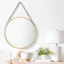 26" Wood Mirror With Pleather Strap Hanger - Threshold™ Designed With Studio McGee -Best Home Decoration GUEST d09c0998 ed36 4998 b828 cbc40cbee6da