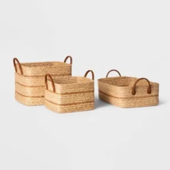 Braided Water Hyacinth Folio Basket With Faux Leather Handles - Threshold™: Storage & Organization, 11" Cube Compatible -Best Home Decoration GUEST d2a7e94d 2b53 4d00 8032 bef5d1cb57a0