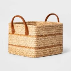 Braided Water Hyacinth Basket With Faux Leather Handles - Threshold™ -Best Home Decoration GUEST d431dc76 1d55 447a 914d 2a95c9f219d9