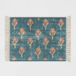 Washable Floral Block Printed Blue Rug Blue - Threshold™ -Best Home Decoration GUEST f1da6512 8409 4f42 b641 c97fb7f96289